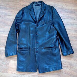 Kenneth Cole - Buttersoft Long Leather Jacket - Mens Medium - Black